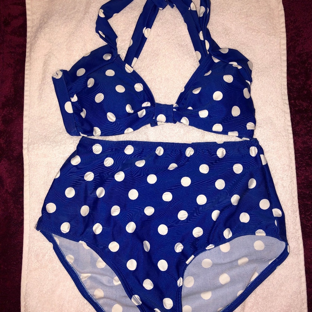 Esther Williams Blue Polka Dot Bikini (Size 6)